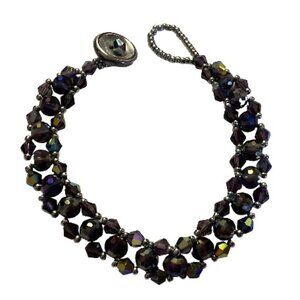 Handcrafted Diagonal Stitch Tanzanite Color Sparkling Crystal Bracelet 7.5" - 8"